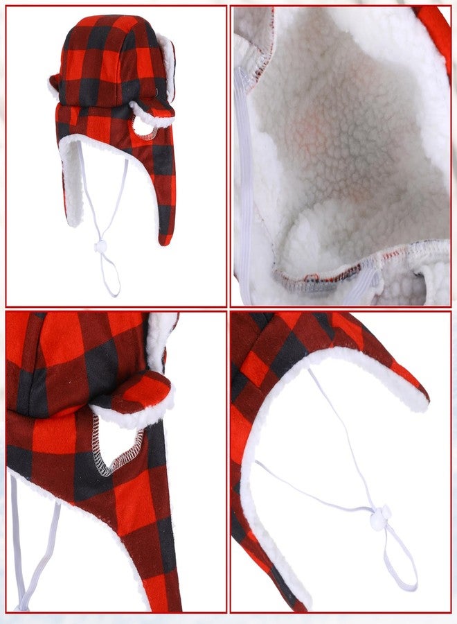 Sherr 2 Pieces Christmas Plaid Dog Hats with Earmuffs Winter Pets Adjustable Warm Trapper Hat Christmas Adjustable Pet Red Plaid Pet Hat Xmas Dog Headwear for Small Medium Large Dogs - Image 4